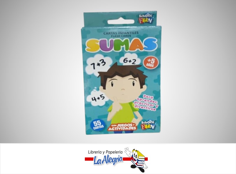 CARTA DE CARTON INFANTILES SUMAS CL-108 PAQ 55 CARTAS MARCA SCHOOL FUN