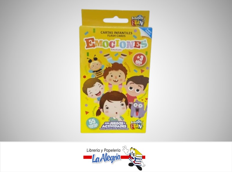 CARTA DE CARTON INFANTILES EMOCIONES CL-123 PAQ 55 CARTAS MARCA SCHOOL FUN