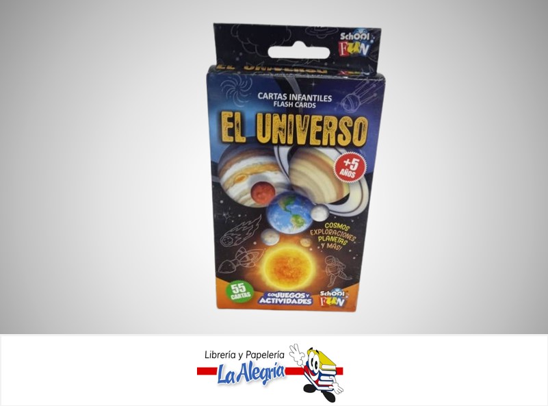 CARTA DE CARTON INFANTILES EL UNIVERSO CL-133 PAQ 55 CARTAS MARCA SCHOOL FUN