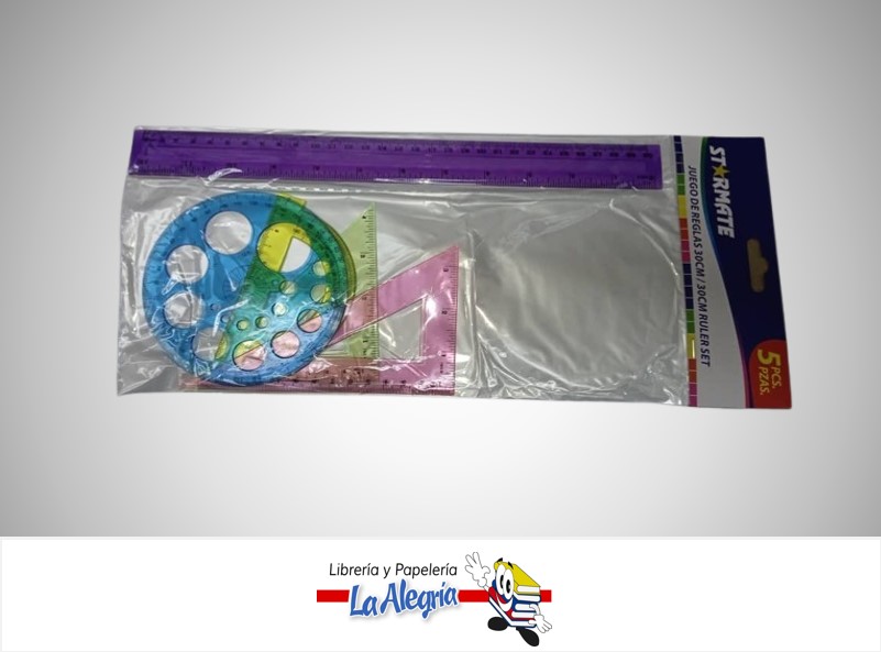 JUEGO DE GEOMETRIA ACRILICO 30 CM 5 PZA MARCA STARMATE