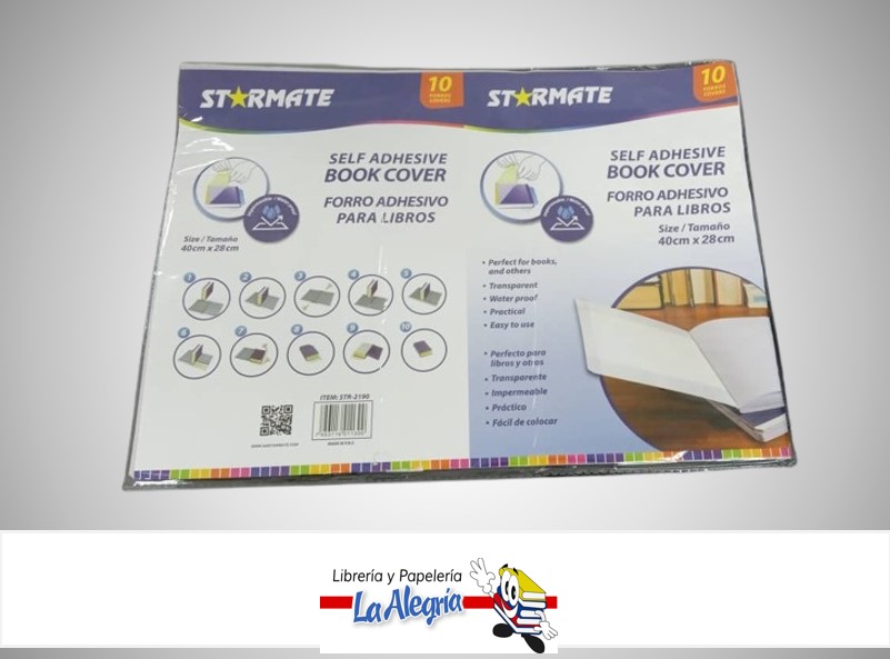 PAPEL CONTAC TRANSPARENTE FORRO PARA CUADERNOS 40X28CM PAQ. 10 HOJAS STR-2190 MARCA STARMATE