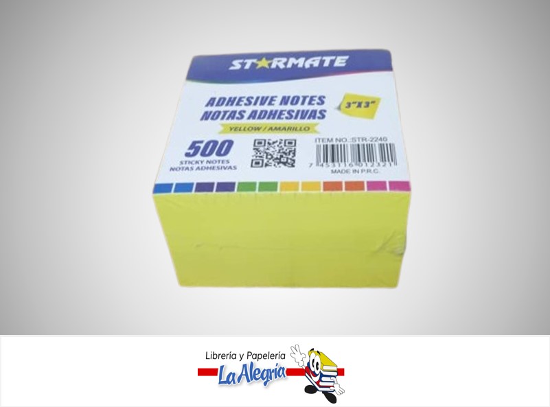 NOTAS ADHESIVAS 3X3" 500 HOJAS AMARILLAS MARCA STARMATE