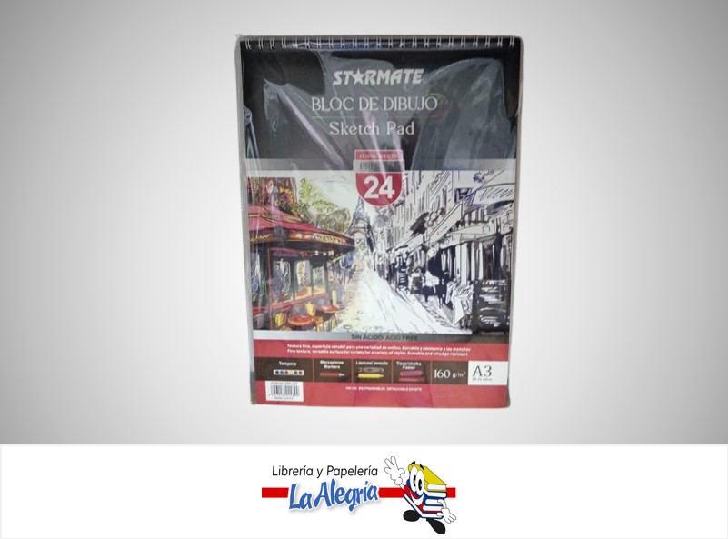 BLOCK DE DIBUJO A3 24 HOJAS 160G STR-2287 MARCA STARMATE