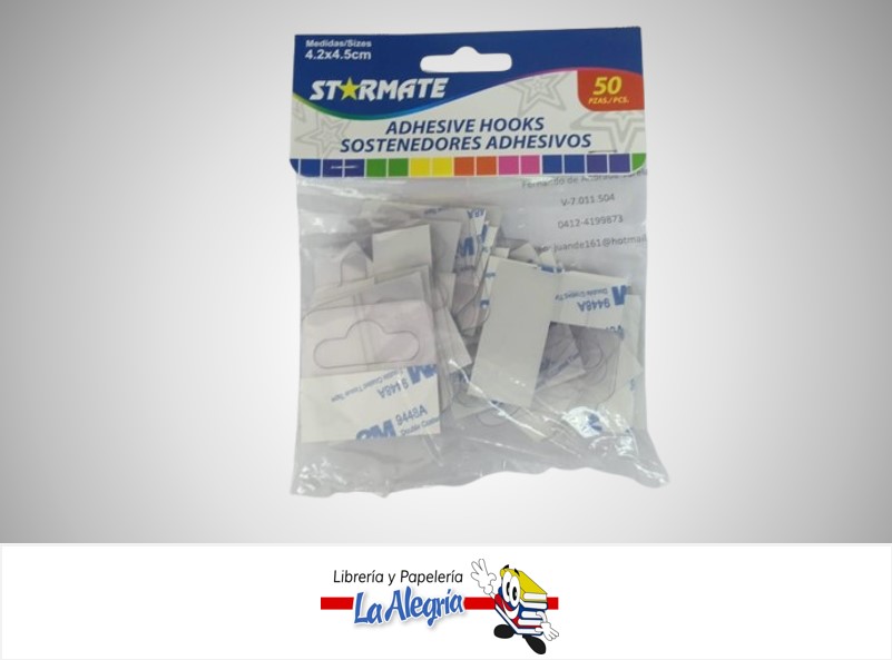 SOSTENEDOR ADHESIVO TRANSPARENTE 4.2X4.5CM PAQ.50 PZAS STR-4140 STARMATE