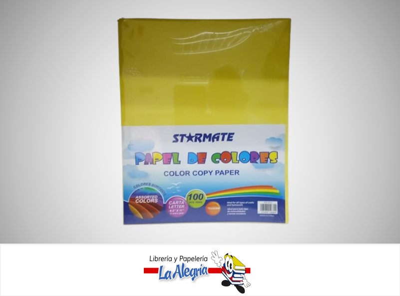 PAPEL CARTA 75GR COLORES SURTIDOS PAQ 100 HOJAS STR-5012 MARCA STARMATE