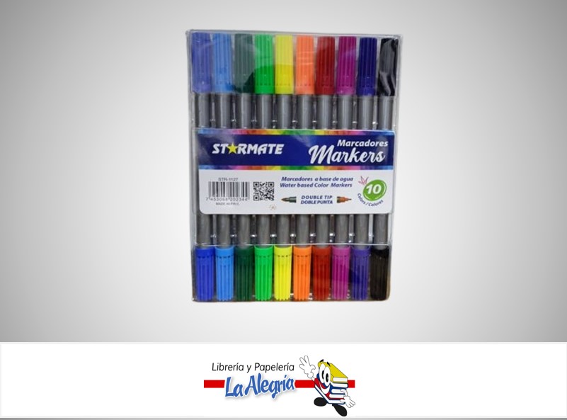 MARCADOR DOBLE PUNTA A BASE DE AGUA 10 UND STR-1127 MARCA STARMATE
