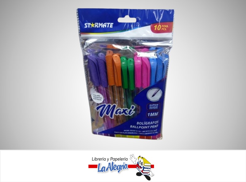 BOLIGRAFO DE GEL 1.0 MM COLORES STR-4012 PAQ. 10 UND MARCA STARMATE