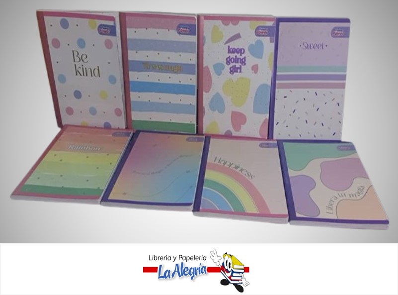 LIBRETA COSIDA FLOWER POWER 100 HOJAS DOBLE LINEA CON STICKERS 18X24 CM MARCA PRIMAVERA