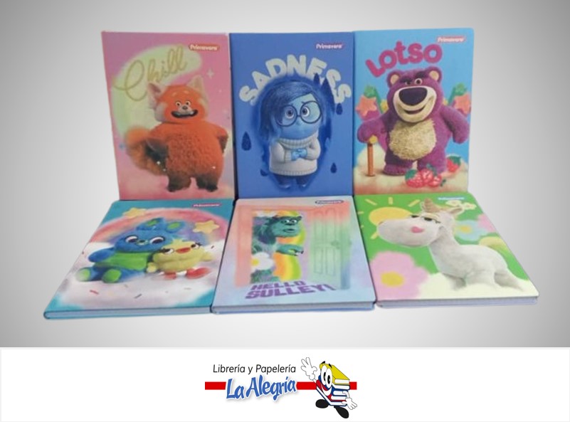 LIBRETA EMPASTADA PIXAR 100 HOJAS DOBLE LINEA CON STICKERS 12230-1; 17.5X25.5 CM MARCA PRIMAVERA
