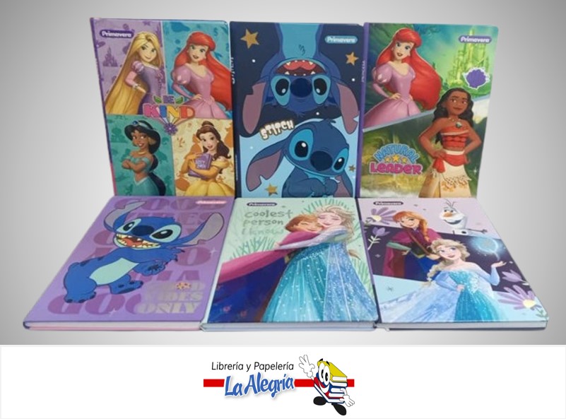 LIBRETA EMPASTADA DISNEY 100 HOJAS DOBLE LINEA CON STICKERS 12233-1; 17.5X25.5 CM MARCA PRIMAVERA
