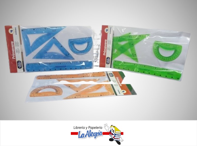 JUEGO DE GEOMETRIA FLEXIBLE 30CM COLORES VARIADOS 4 PZAS MARCA PRIMAVERA