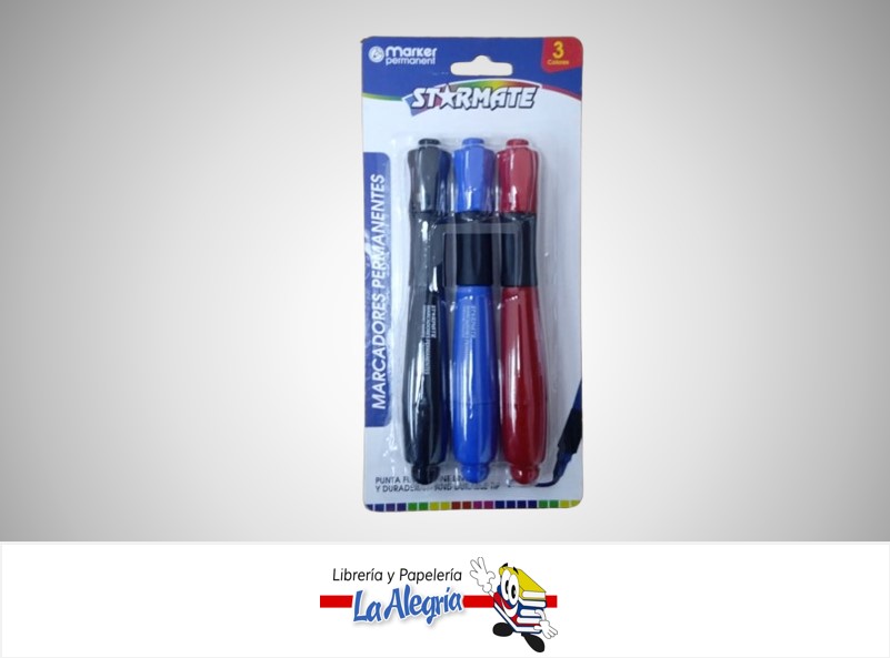 MARCADOR PERMANENTE PUNTA FINA PAQ. 3 COLORES STR-2165 MARCA STARMATE