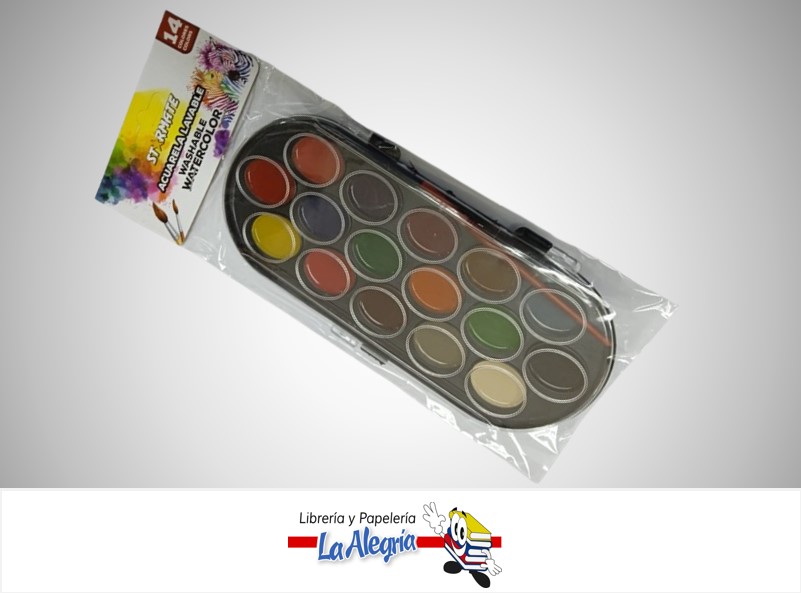 ACUARELA LAVABLE CON PINCEL PAQ.14 COLORES STR-2351MARCA STARMATE
