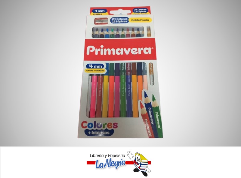 LAPICES DE COLORES TRIANGULAR 4MM CON SACAPUNTA 12 UND 24 COLORES MARCA PRIMAVERA