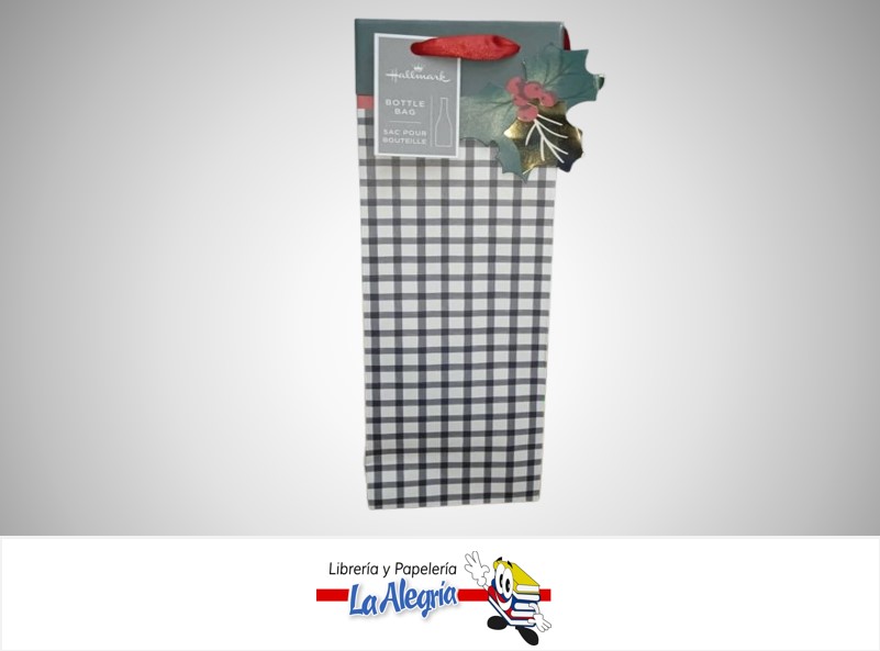 BOLSA DE REGALO BOTELLA NAVIDAD 33X10X10 CM CUADROS MARCA HALLMARK
