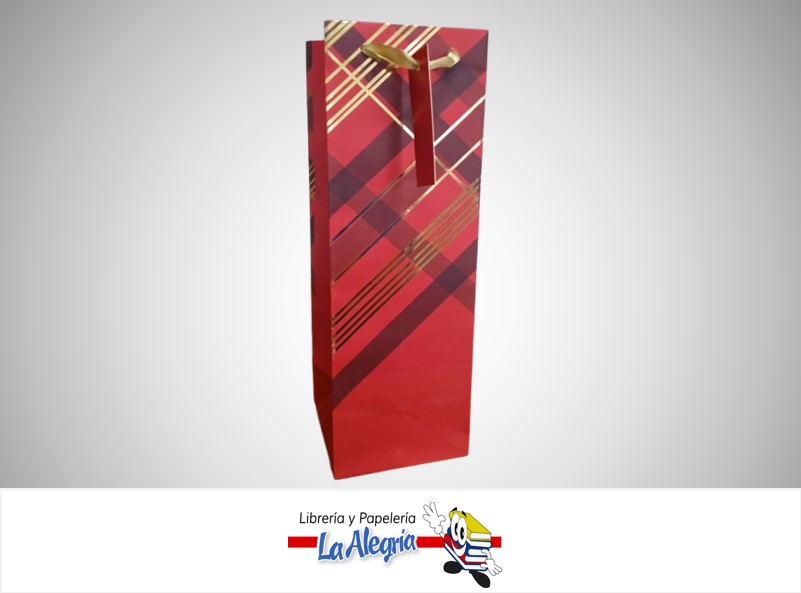BOLSA DE REGALO BOTELLA NAVIDAD 33X10X10 CM CUADROS ROJOS Y DORADOS MARCA HALLMARK