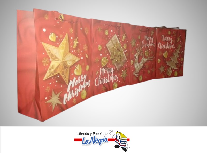 BOLSA DE REGALO NAVIDAD MERRY CHRISTMAS 32X26X12CM MOD CVC-2327-M MARCA S/M