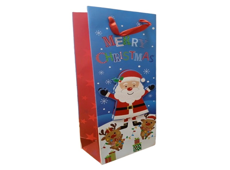 BOLSA DE REGALO BOTELLA NAVIDAD 12X35X8 CM MERRY CHRISTMAS MARCA S/M