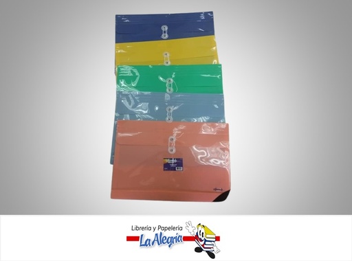 [663701985498] SOBRE PLASTICO CON CORDON HORIZONTAL OFICIO COLORES VARIOS MARCA OFIMAK
