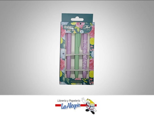 [7450119199523] BOLIGRAFO RETRACTIL FLORAL LADY NEGRO PAQ 3 UND MARCA MERLETTO