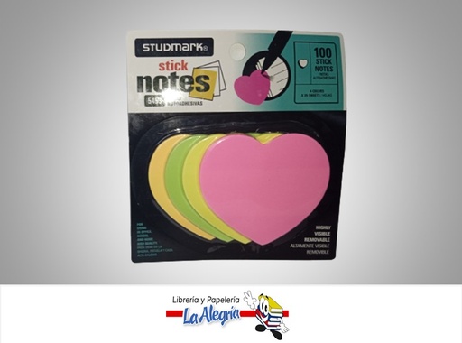 [7453015145113] NOTAS AUTOADHESIVA NEON CORAZON 100 HOJAS 4 COLORES MARCA STUDMARK