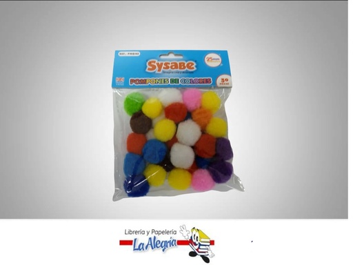 [7591213024943] POMPONES DE 25 MM COLORES VARIOS PACK 30 PZAS MARCA SYSABE