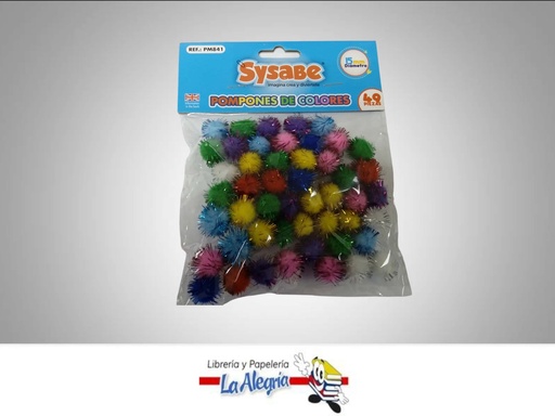 [7591213024950] POMPONES DE 15 MM COLORES VARIOS PACK 49 PZAS PM841 MARCA SYSABE