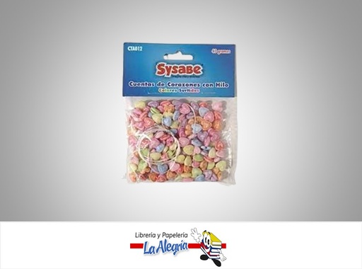 [7591213026299] CUENTA DE CORAZONES CON HILO 40 GR 6 COLORES MARCA SYSABE