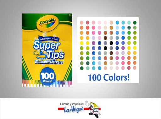 [071662951009] MARCADOR LAVABLE PUNTA FINA 100 COLORES MARCA CRAYOLA   SUPER TIP