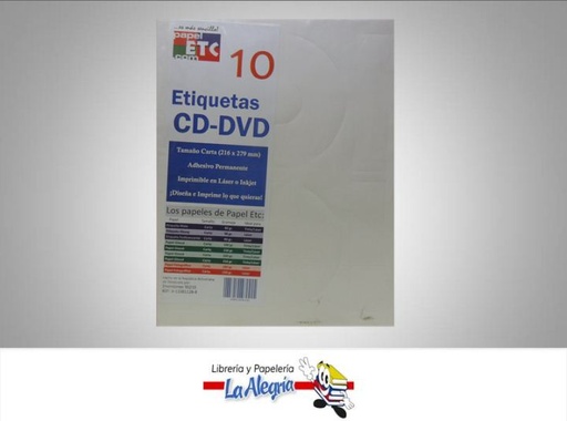 [100013231131] ETIQUETA ADHESIVA P/CD 10H CARTA MARCA PAPEL ETC   