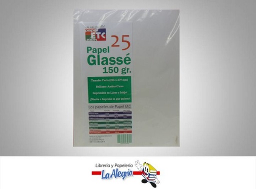 [100016437095] PAPEL GLASSE 150GR 25H CARTA MARCA PAPEL ETC   