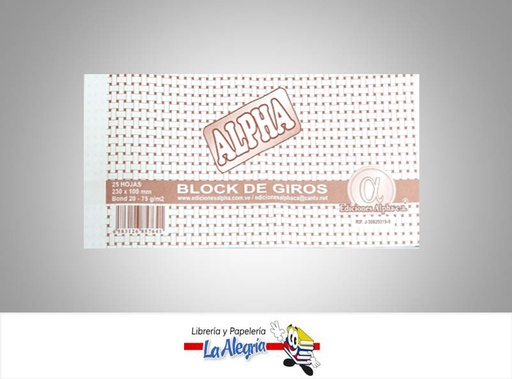[6583126857641] BLOCK DE GIRO 230X100MM 25 HOJAS    