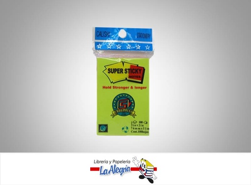 [6934157400014] NOTA ADHESIVA NEON 76X51MM 100H MARCA EXCELLENT   