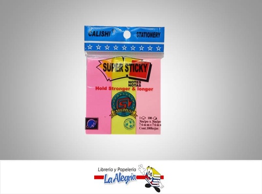 [6934157400045] NOTA AUTOADHESIVA 2,5X7,6CM 100H NEON MARCA CALISHI   