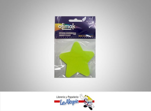 [6937544331489] NOTA AUTOADHESIVA ESTRELLAS 50H NEON VERDE MARCA OFIMAK   