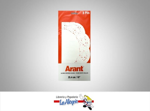 [721456866537] BLONDA REDONDA 25,4CMX10''BLANCA 8 PZ MARCA ARANT   
