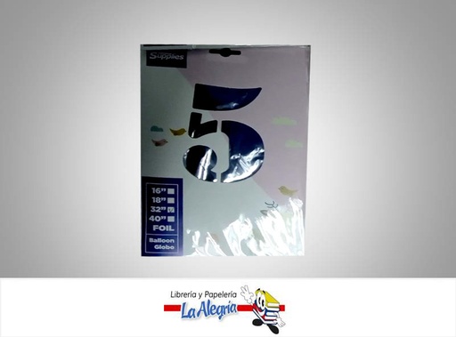 [721456868203] GLOBO FOIL 16'' NUMERO 5 PLATEADO UND MARCA SUPPLIES   