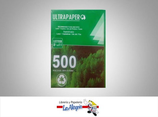 [7453000902288] RESMA PAPEL 500H BASE 20 CARTA MARCA ULTRAPAPER   