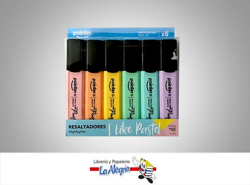 [7453010064600] RESALTADOR PUNTA BISELADA HL210 PASTEL 6 COLORES MARCA POINTER