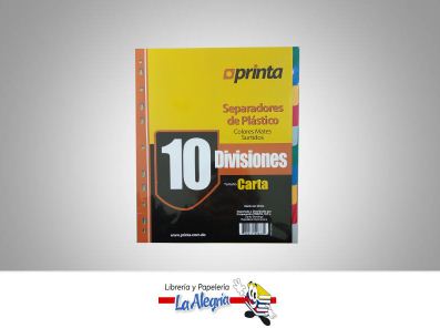 [736211596734] SEPARADOR PLAST CARTA 10DIV COLOR SURTID MARCA PRINTA   