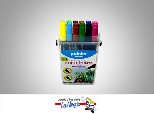 [7453038485517] MARCADOR DOBLE PUNTA MEDIA Y BROCHA NEON MARCA POINTER    WC-1919-12