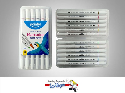[7453038486026] MARCADOR DOBLE PUNTA WC1917-12; 12 COLORES MARCA POINTER