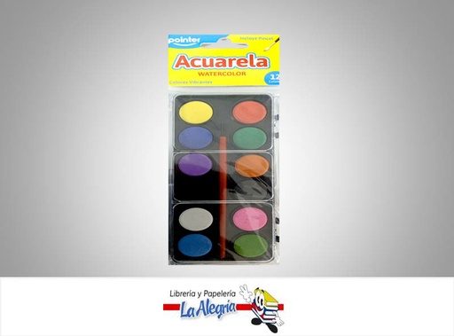 [7453078516042] ACUARELA EN PASTILLA CON PINCEL WC70617; 12 COLORES MARCA POINTER
