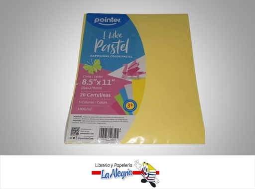 [7453078526195] CARTULINA COLOR SURTIDO CT-5P-20 21.6X27.9CM PAQ 20 PZA PASTEL  MARCA POINTER