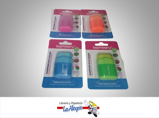 [7453086116968] SACAPUNTA CON DEPOSITO PLASTICO DOBLE CON BORRADOR MARCA BAMBARY