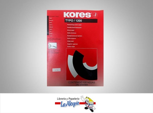 [7501037022476] PAPEL CARBON CARTA 100H NEGRO MARCA KORES   