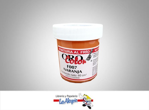 [7590015000384] PINTURA AL FRIO 60CC F007 NARANJA MARCA ORO COLOR   