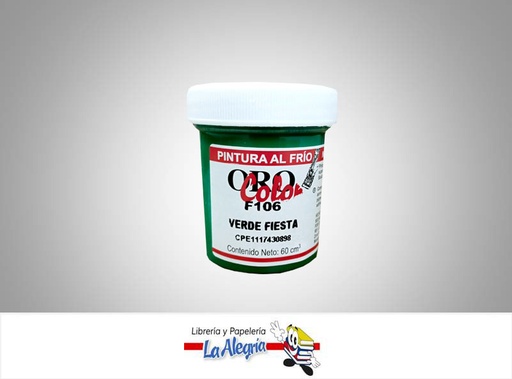 [7590015001305] PINTURA AL FRIO 60CC F106 VERDE FIESTA MARCA ORO COLOR   