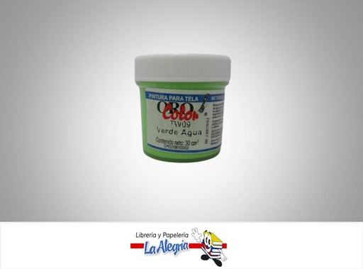 [7590015001718] PINTURA P/TELA TW09 30CCVERDE AGUA MARCA ORO COLOR   