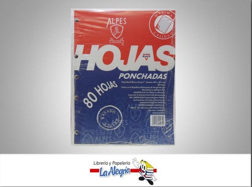 [7591143012744] HOJA PONCHADA 1 LINEA PAQ 80H CARTA MARCA ALPES   